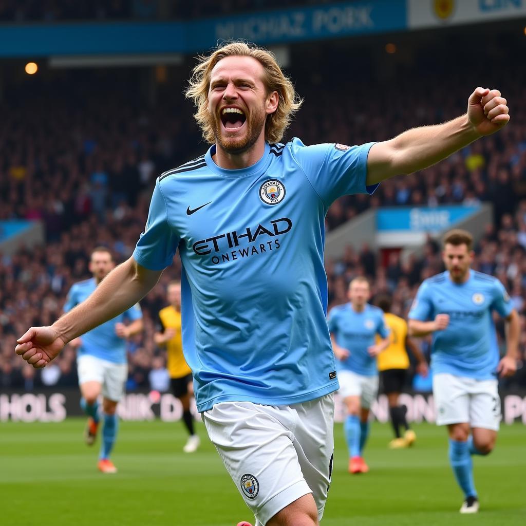 Haaland celebrates a goal for Manchester City