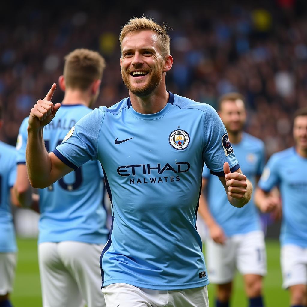 Haaland Celebrating a Goal for Man City