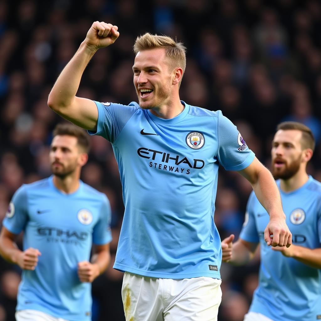 Haaland Celebrating Goal at Etihad Stadium