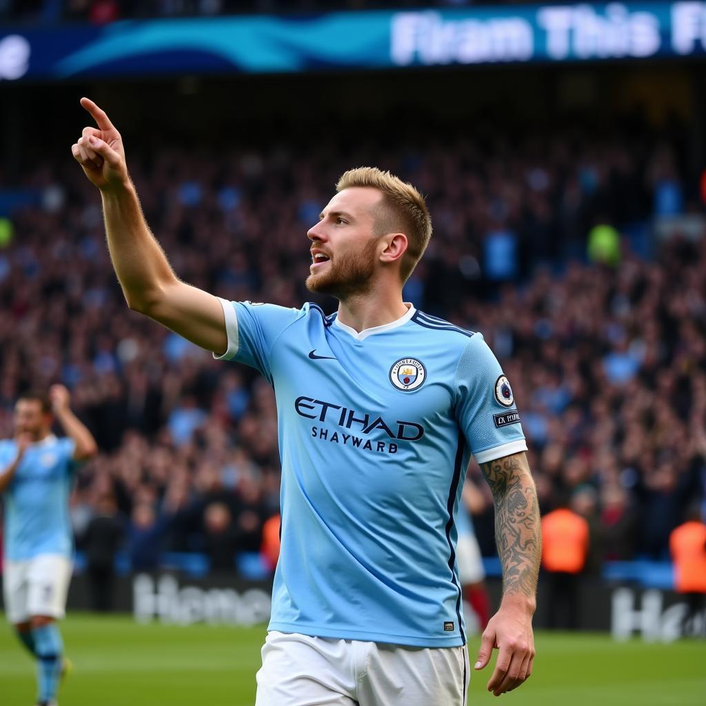 Haaland celebrates a goal with Man City fans