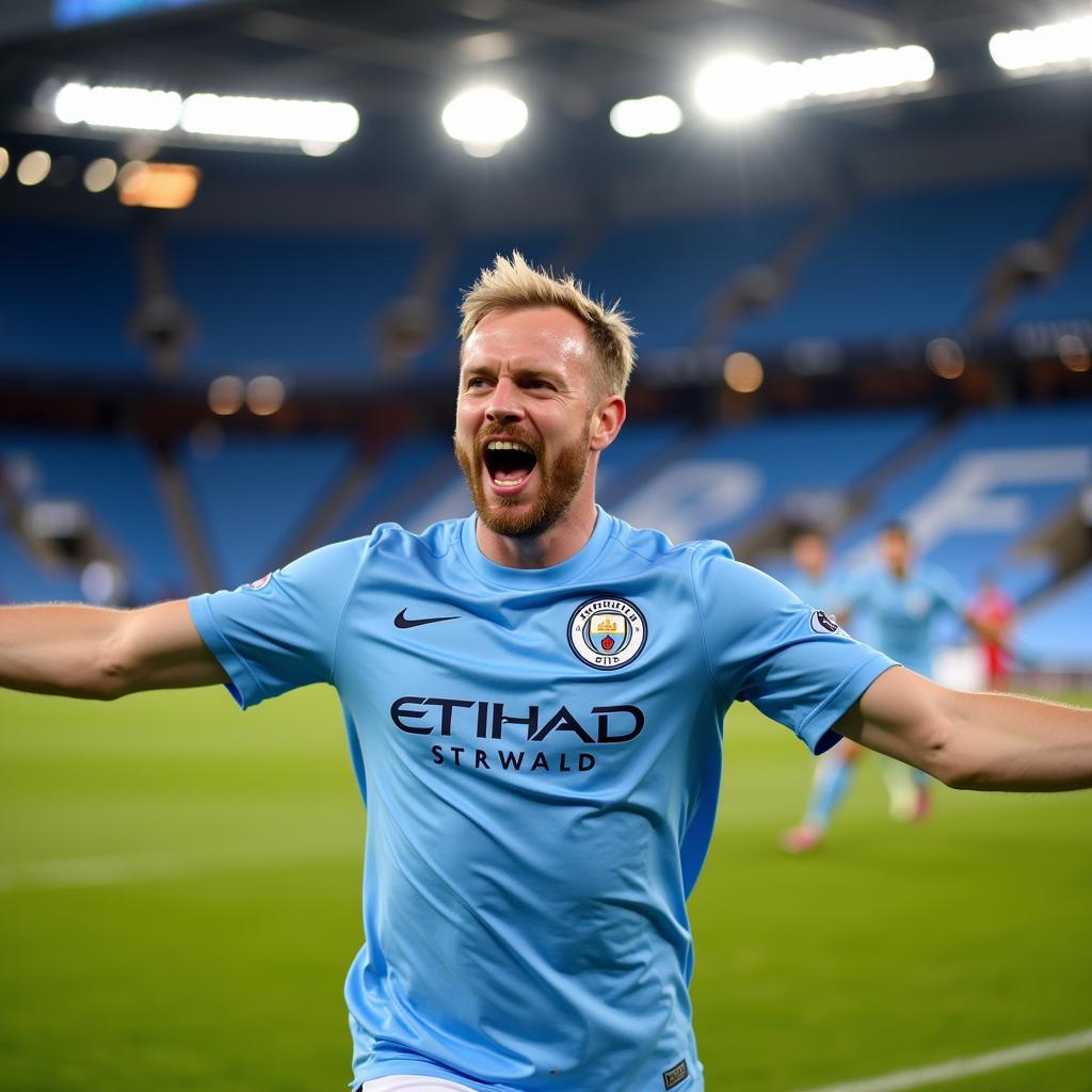 Erling Haaland celebrating a goal for Manchester City