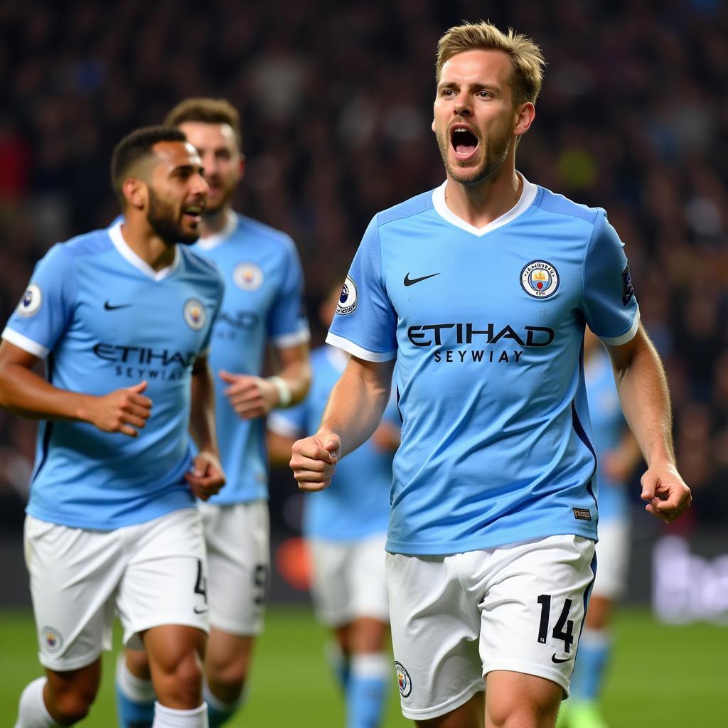 Haaland celebrating a goal for Manchester City