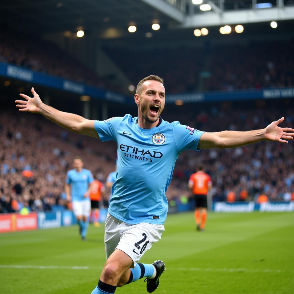 Erling Haaland Celebrating Goal in Manchester City Jersey