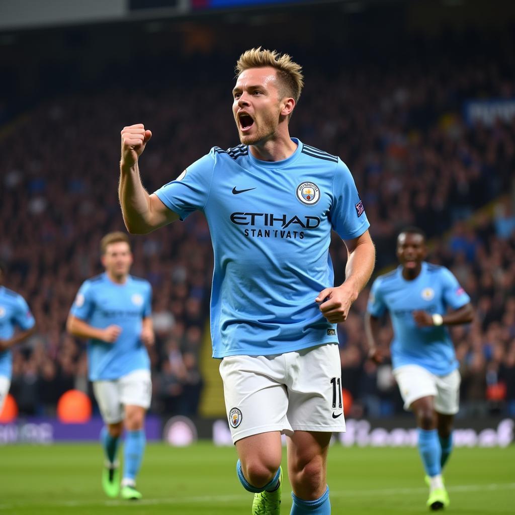 Erling Haaland celebrates a goal for Manchester City