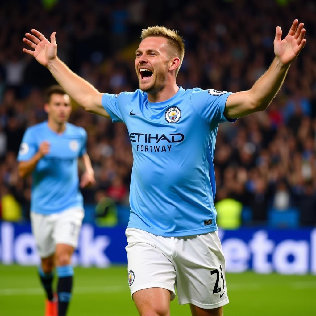 Erling Haaland Celebrates a Goal for Manchester City