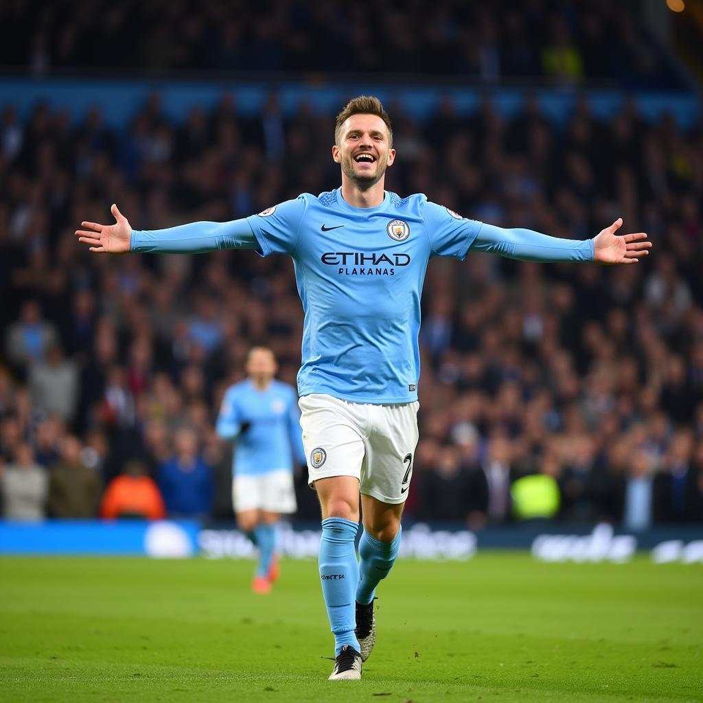 Erling Haaland celebrates a goal for Manchester City