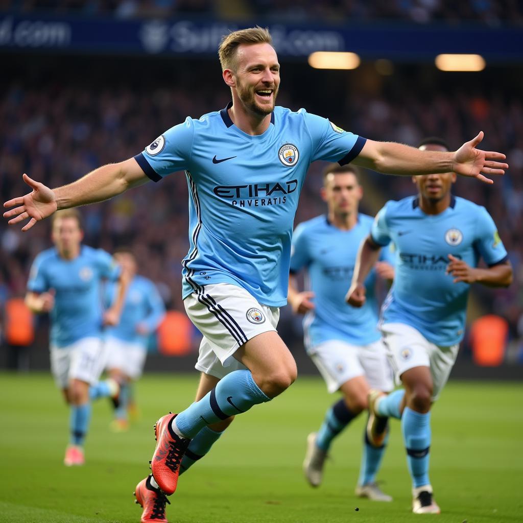 Haaland celebrates a goal for Manchester City