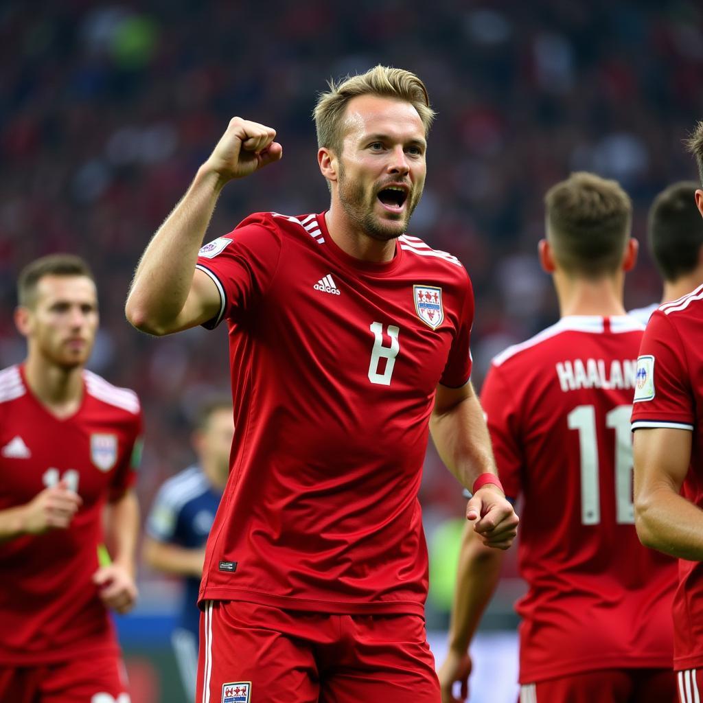 Erling Haaland celebrating a goal for Norway