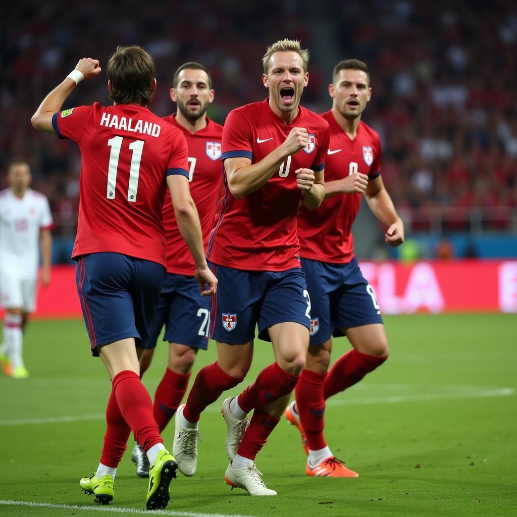 Erling Haaland celebrating a goal for Norway