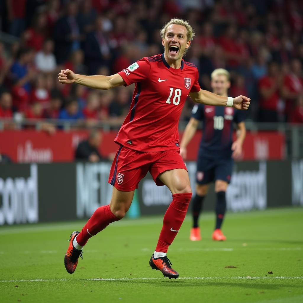 Haaland celebrating a goal for Norway