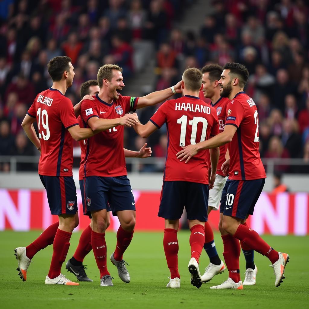 Haaland celebrates scoring a goal for Norway