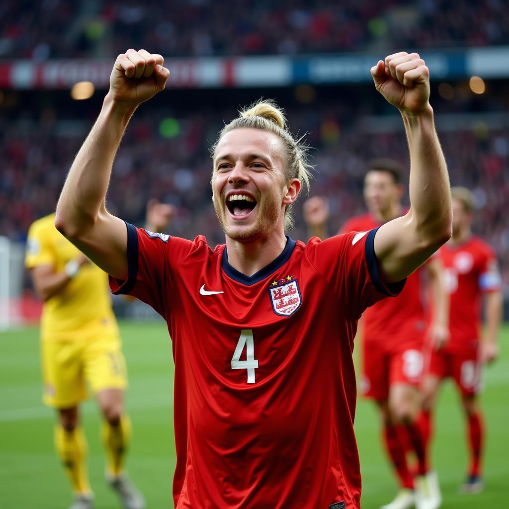 Erling Haaland celebrating a goal for Norway