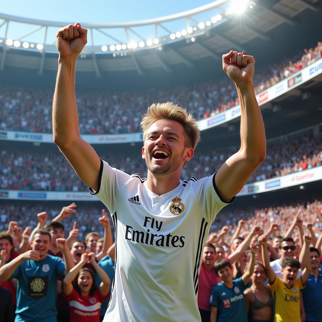 Haaland celebrating a goal at the Santiago Bernabéu