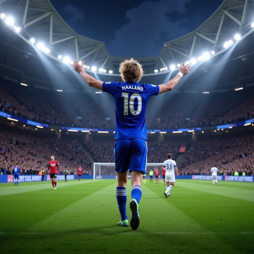 Haaland Celebrating at Stamford Bridge