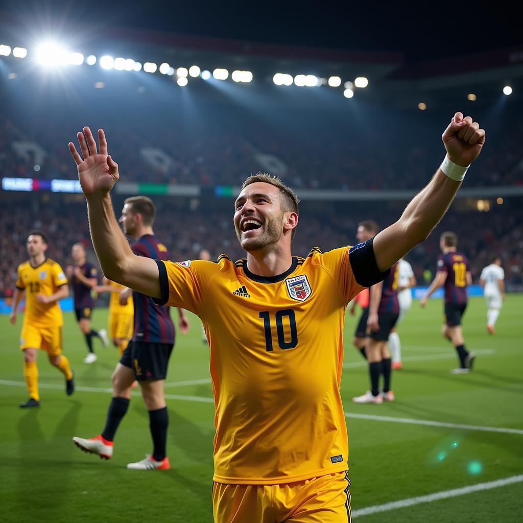 Haaland celebrates a goal scored tonight against a rival team.