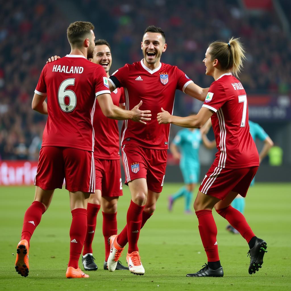 Erling Haaland celebrating a goal, signifying his victory and determination.