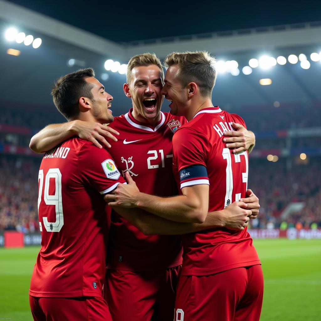 Erling Haaland celebrating a goal with his teammates in the 22/23 season