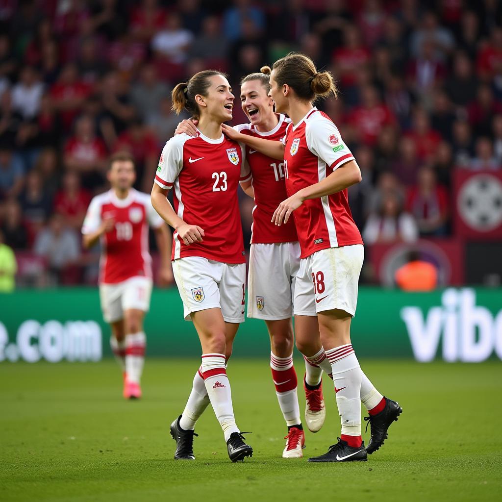 Haaland celebrates a goal with his Man City teammates, showcasing the team's support and camaraderie.