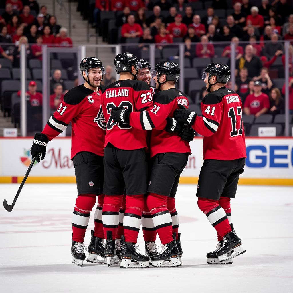 Haaland celebrates a crucial goal with his teammates