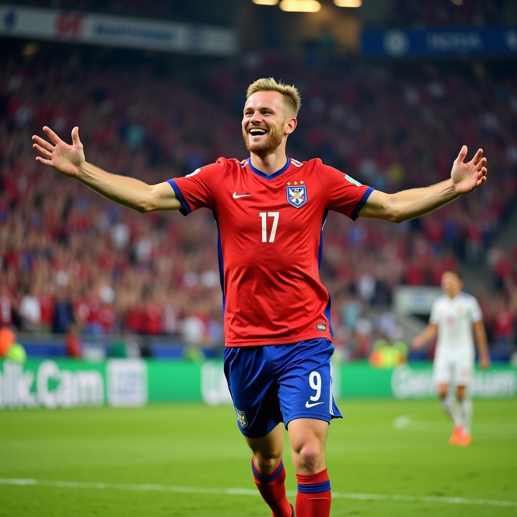 Haaland celebrating a goal in a hypothetical World Cup match