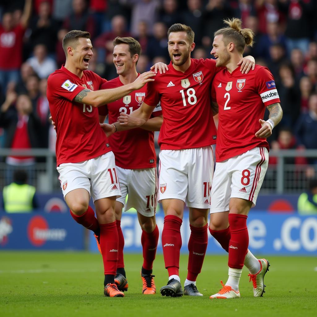 Erling Haaland Celebrates a Long-Range Goal with Teammates