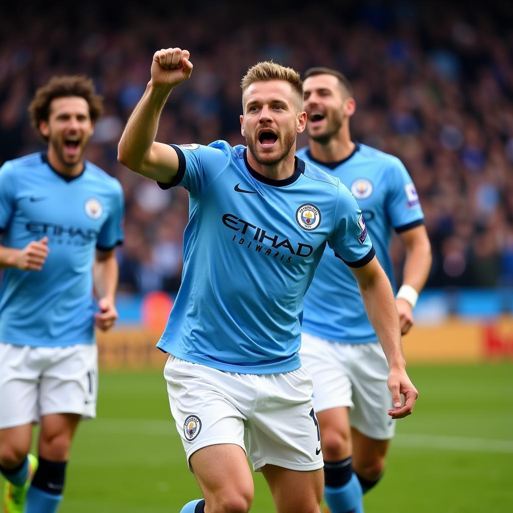 Haaland Celebrating a Goal for Man City