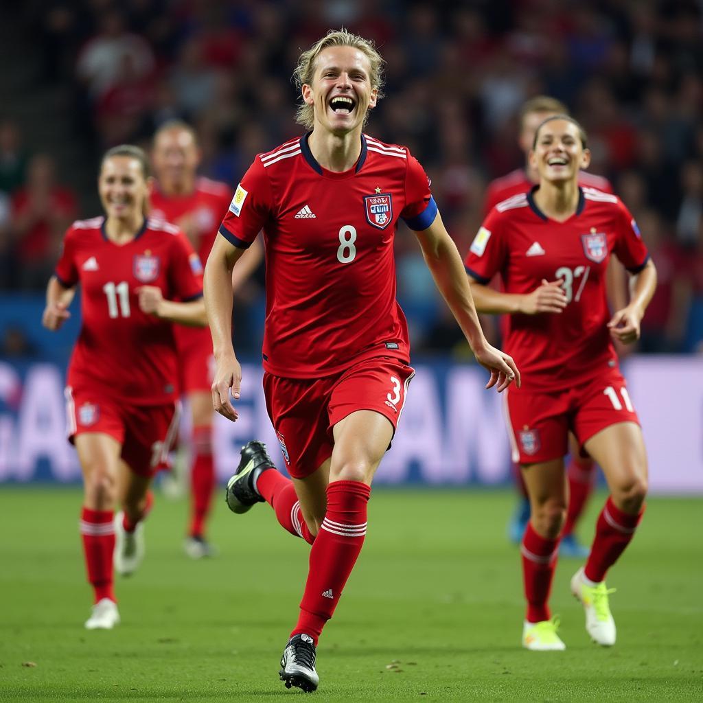 Erling Haaland celebrating a goal for the Norwegian national team