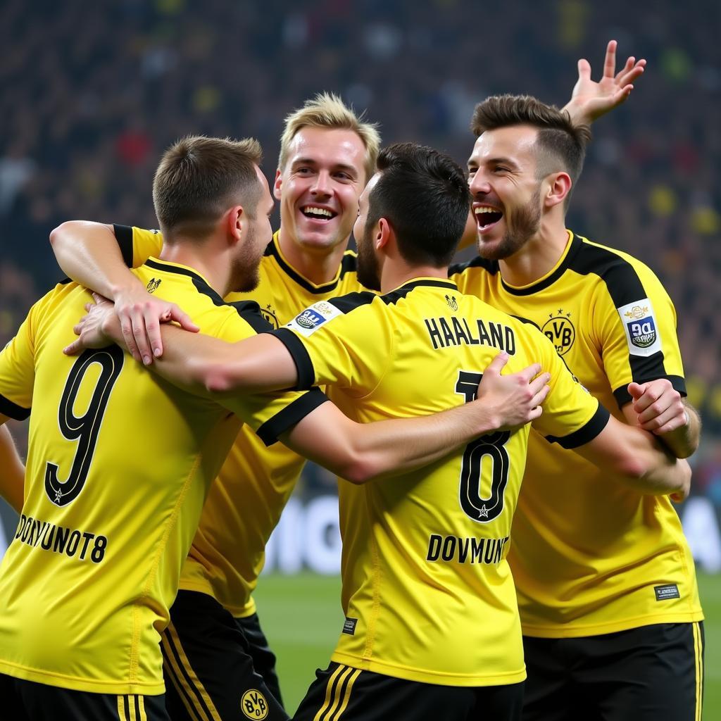 Erling Haaland Celebrating with Borussia Dortmund Teammates