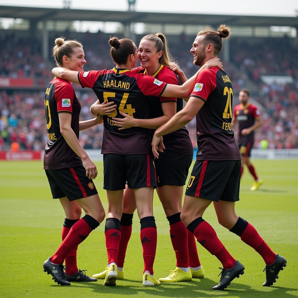 Erling Haaland celebrating with teammates