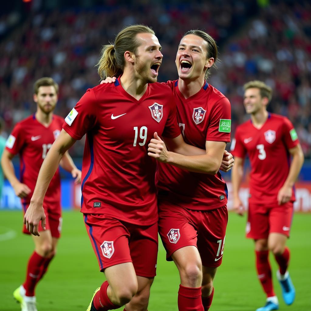 Haaland celebrates scoring a goal at the World Cup