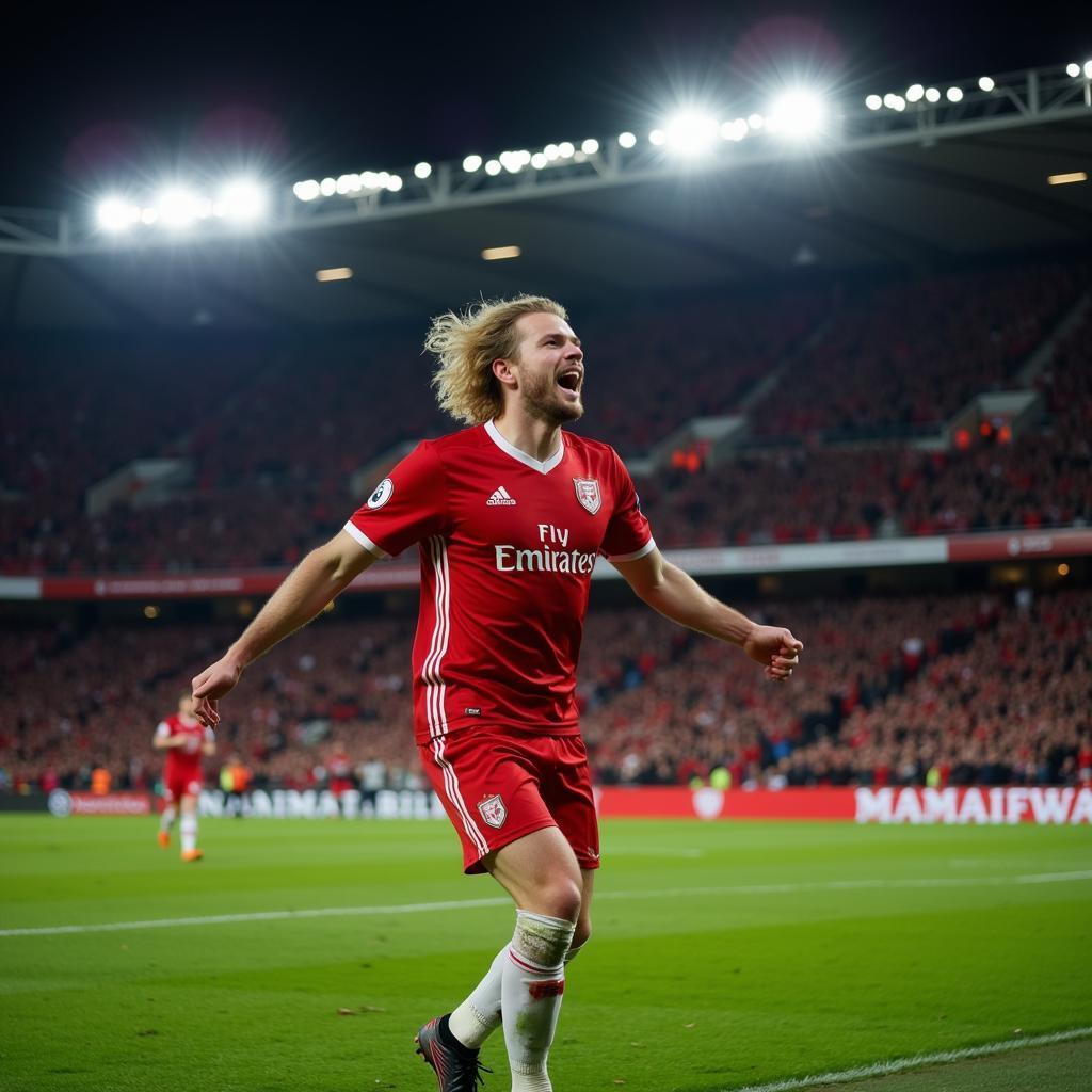 Erling Haaland celebrates a goal with his signature meditation pose.