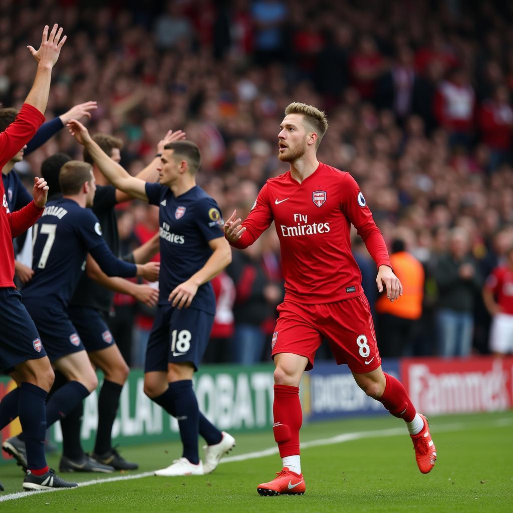 Haaland celebrating a goal with fans