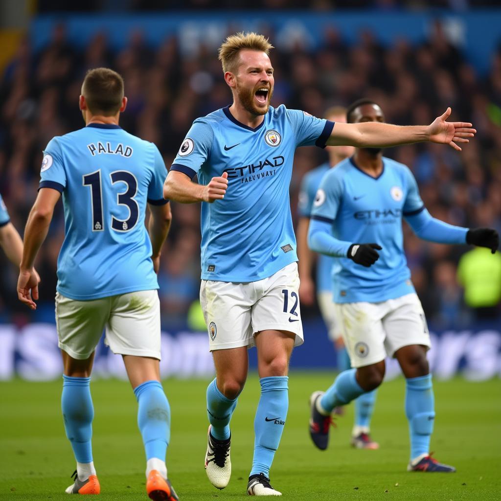 Haaland celebrates a goal for Man City