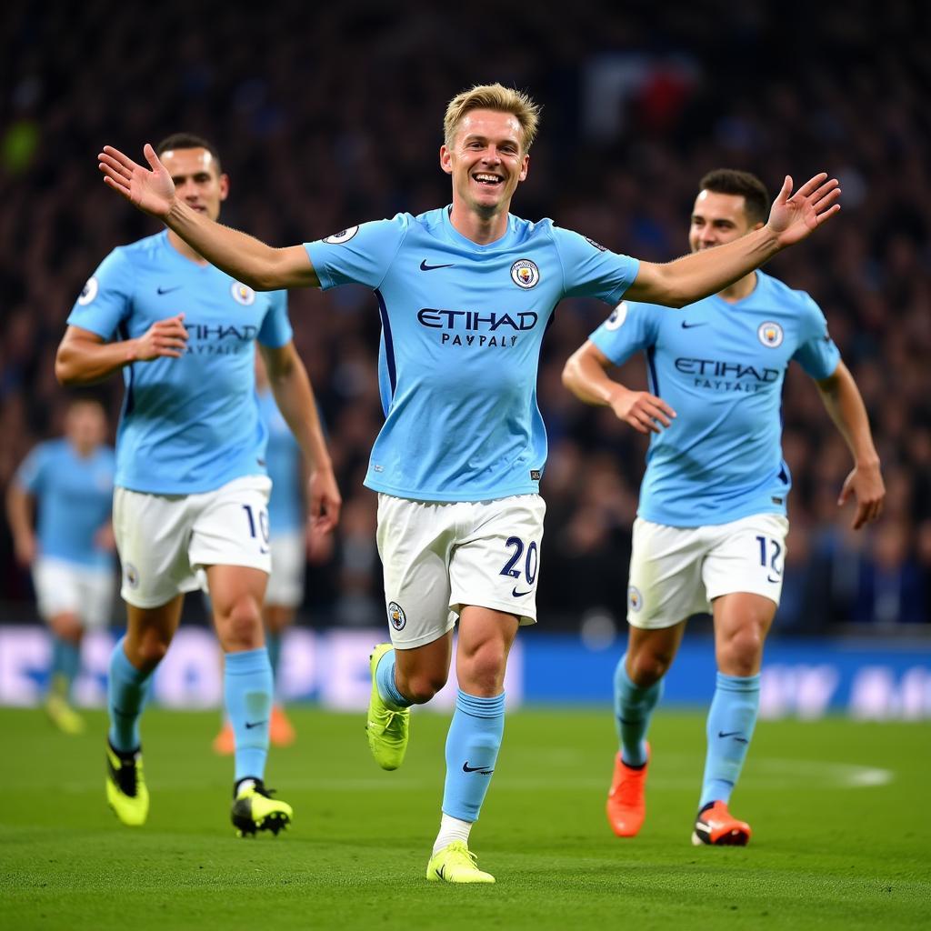 Haaland Celebrates with Man City Teammates