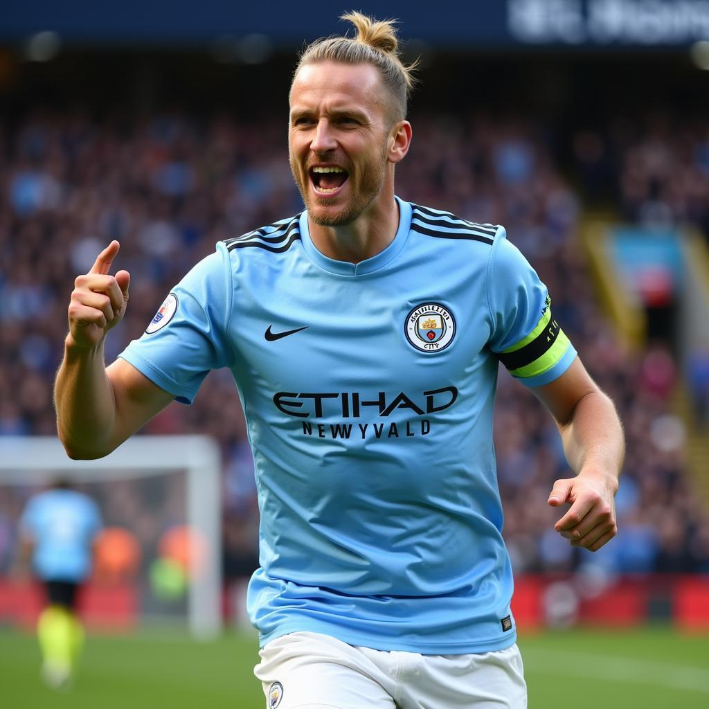 Erling Haaland celebrating a goal for Manchester City