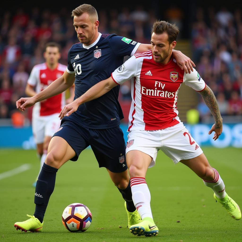 Haaland challenging a defender for the ball