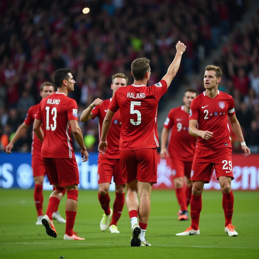 Erling Haaland celebrating a Champions League goal