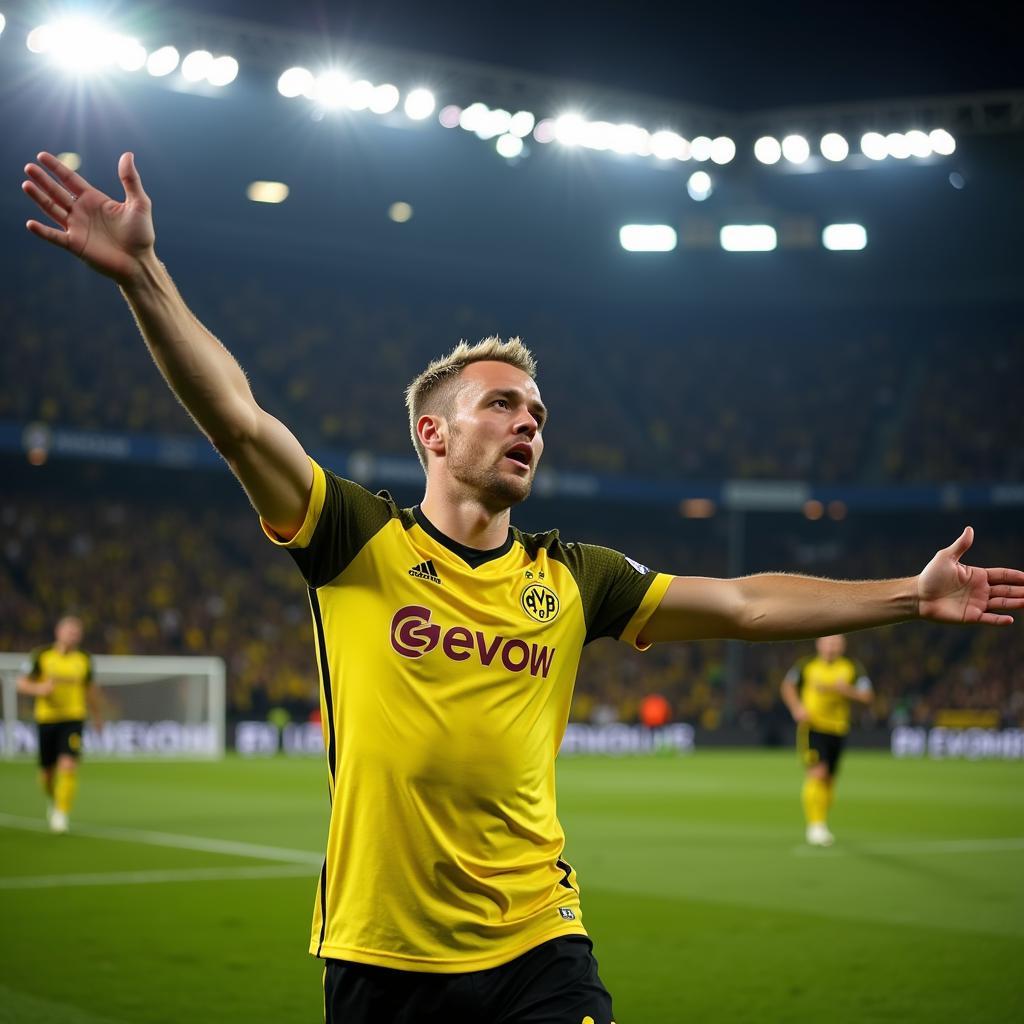 Haaland celebrating a goal for Dortmund in the Champions League