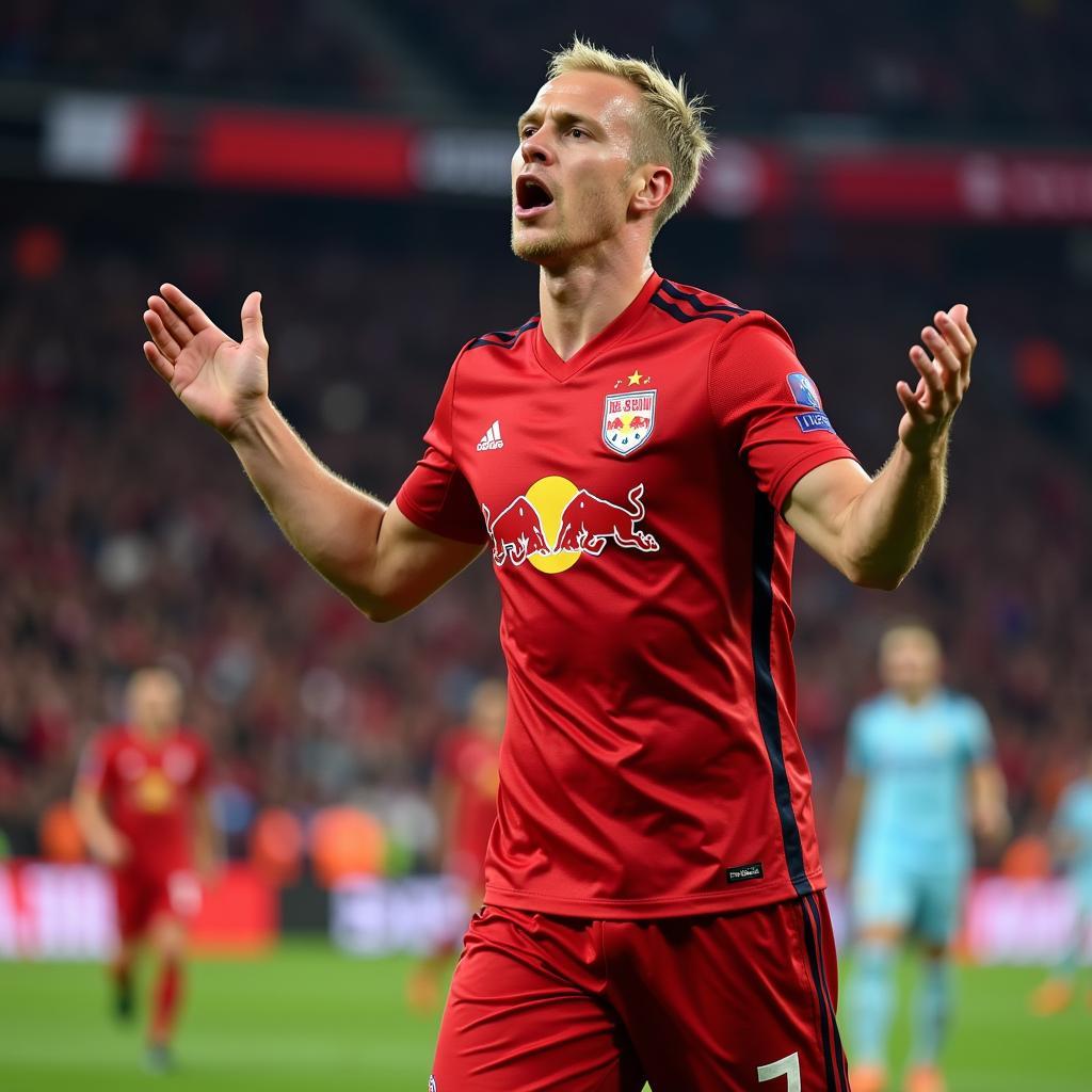 Haaland celebrates a Champions League goal for Salzburg