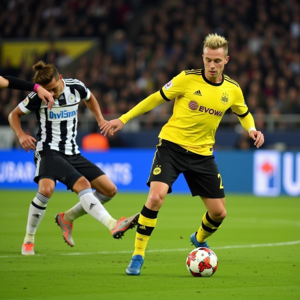 Haaland scoring a Champions League Goal for Borussia Dortmund