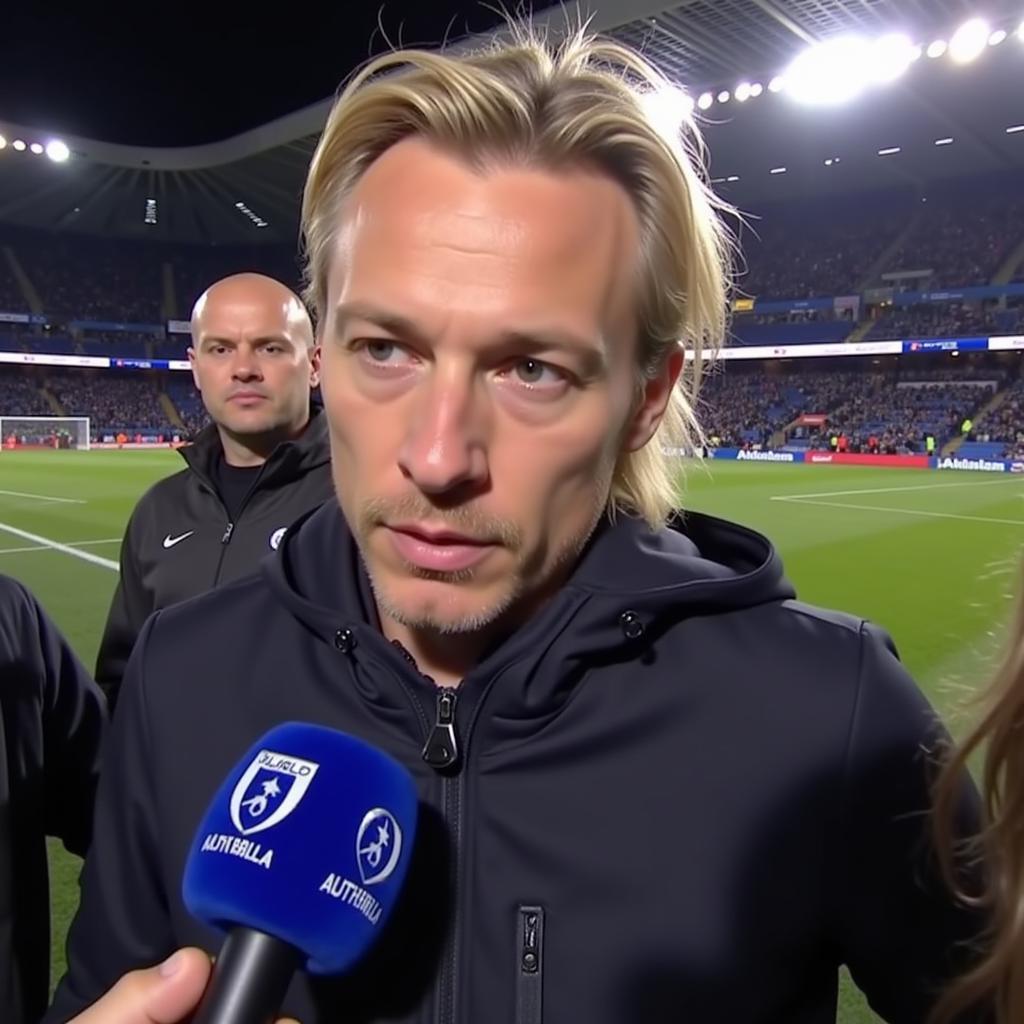 Haaland gives a post-match interview after a Champions League game