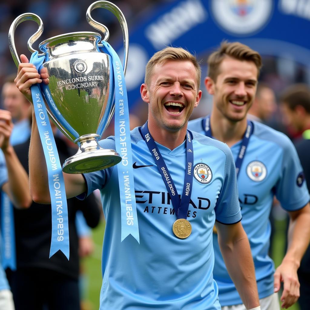 Erling Haaland Celebrating with the Champions League Trophy 2022-23