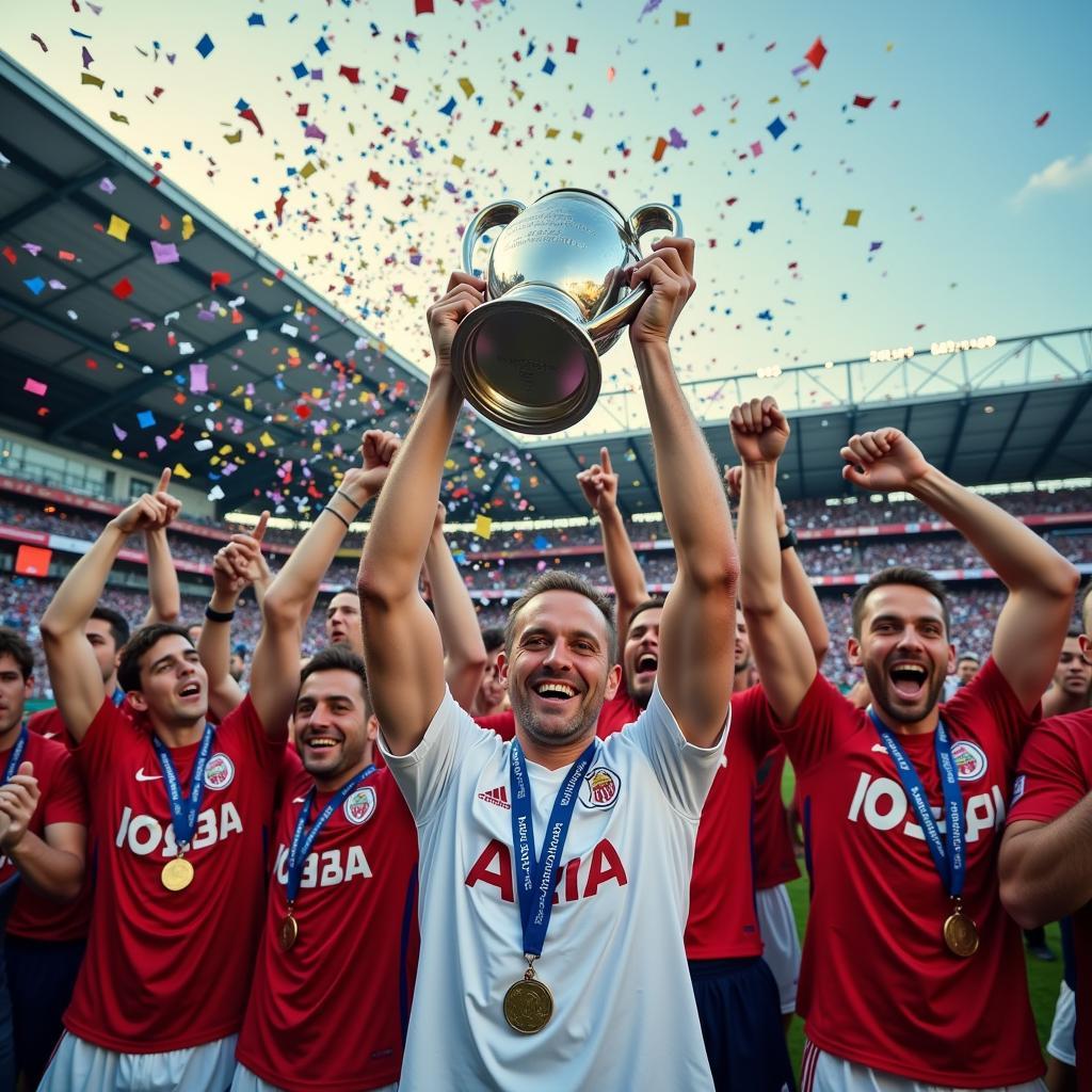 Haaland lifting the Champions League Trophy