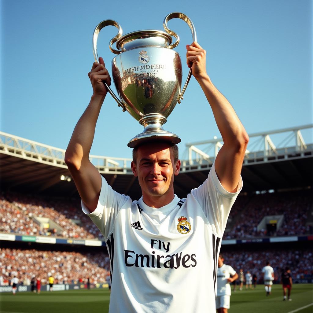 Haaland lifting the Champions League trophy with Real Madrid