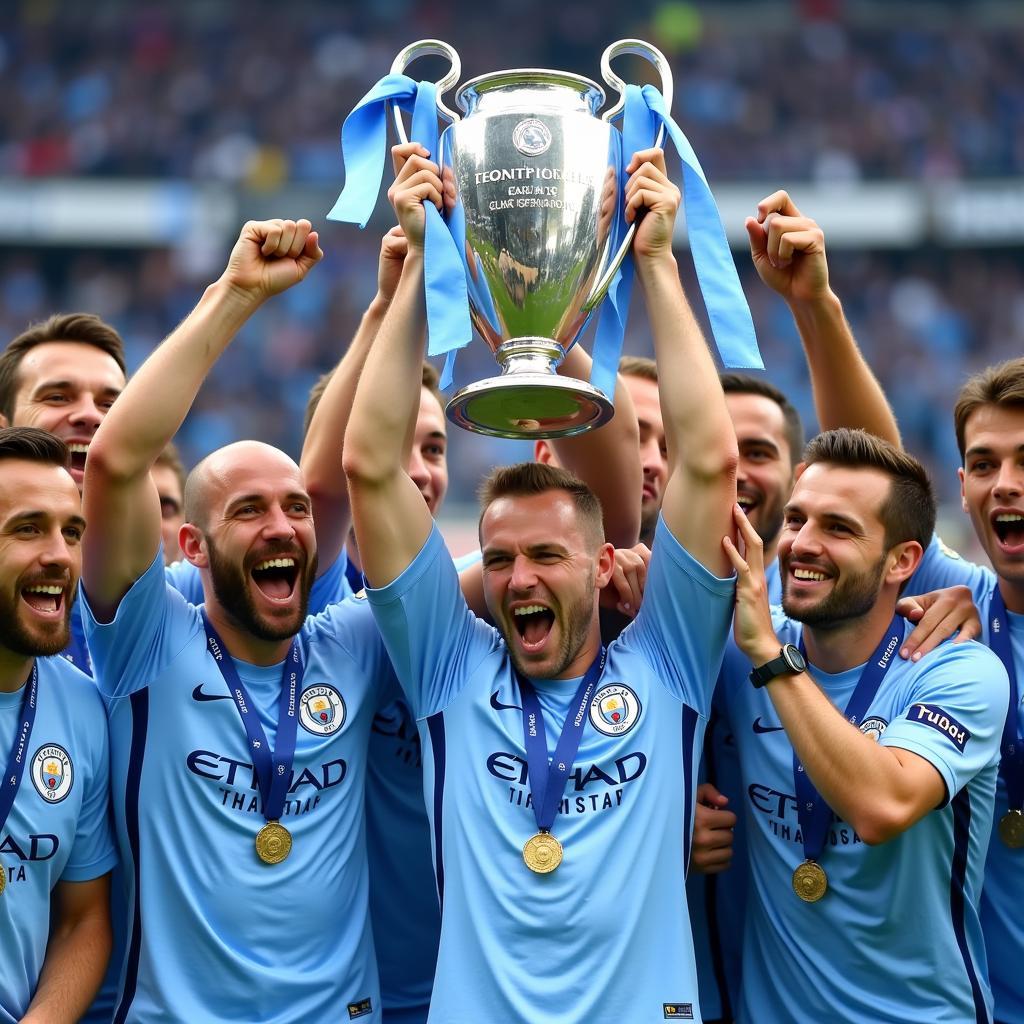 Haaland lifting the Champions League trophy