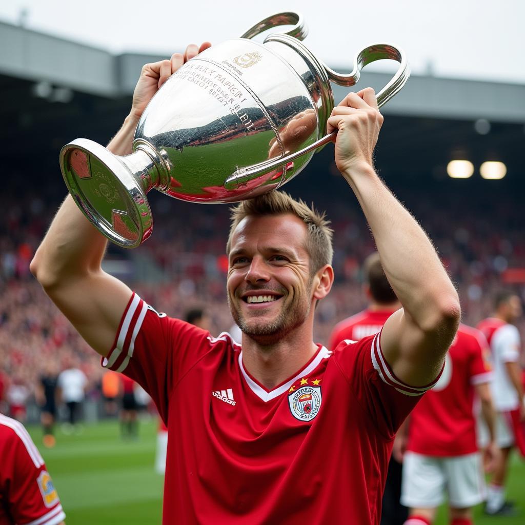 Haaland lifting the Champions League trophy