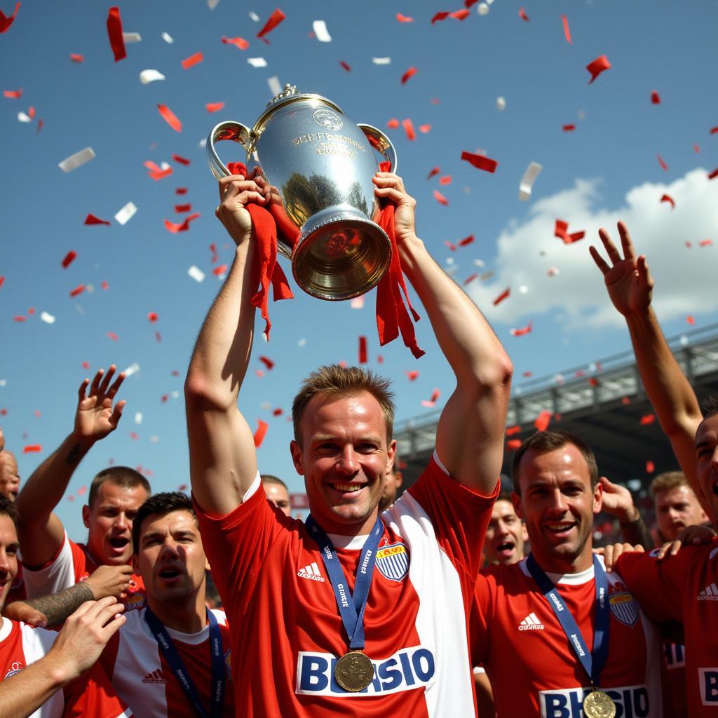 Erling Haaland holding the Champions League Trophy