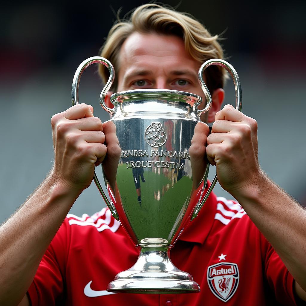 Haaland Holding the Champions League Trophy