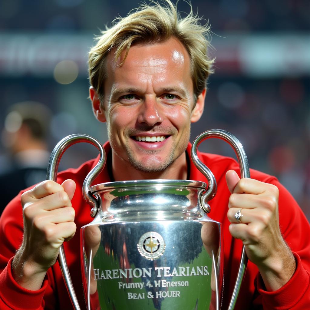 Haaland Holding the Champions League Trophy Close Up