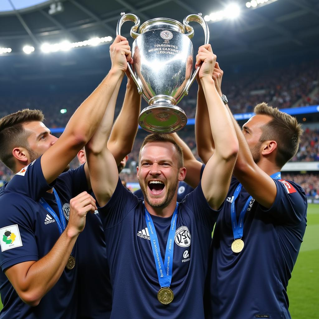 Haaland and Teammates Celebrate with the Champions League Trophy